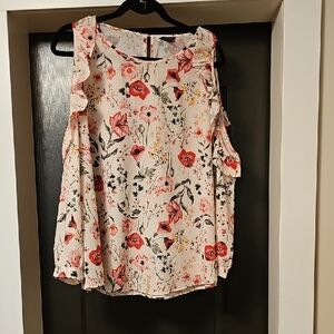 RW&CO. Floral Ruffle Blouse - Cut Out Shoulder Sleeve